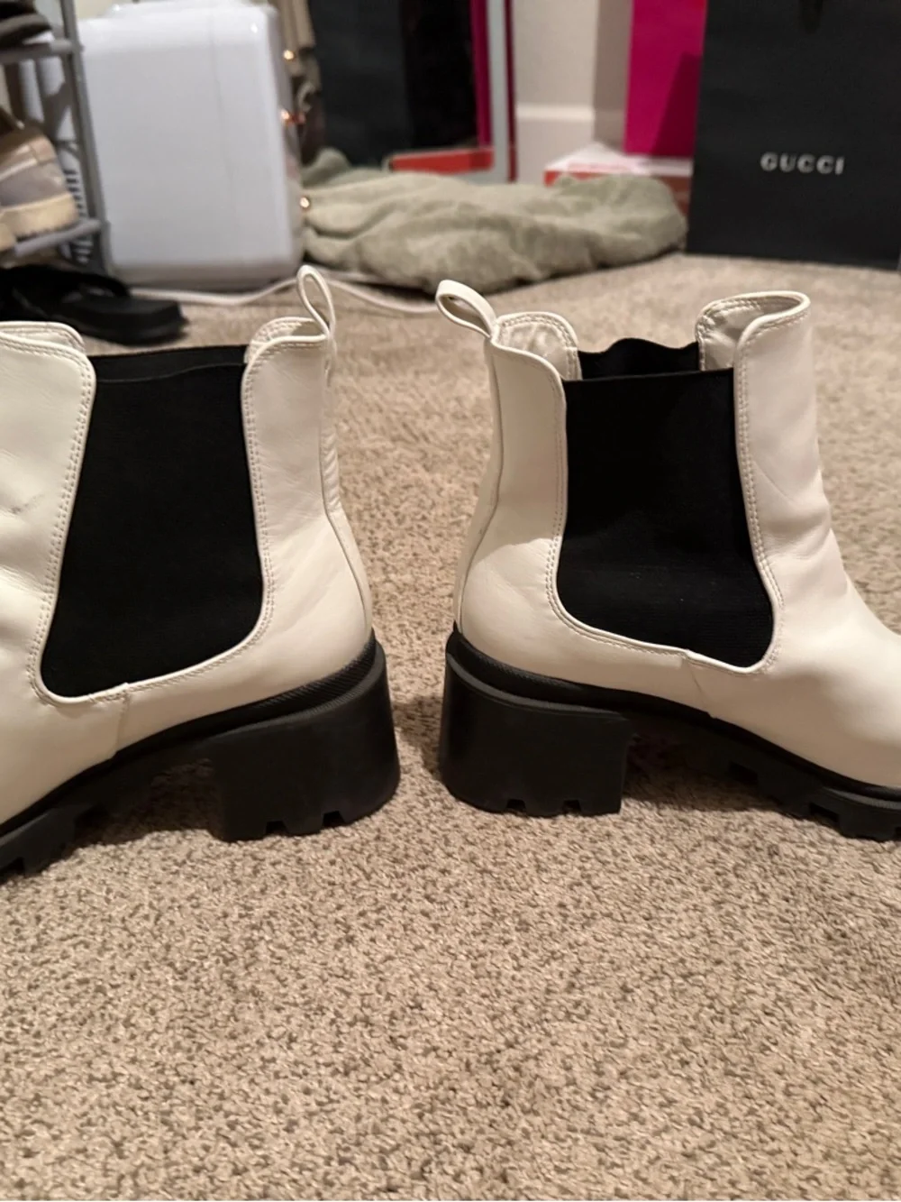 Lulu's White Leather Chelsea Boots size 10